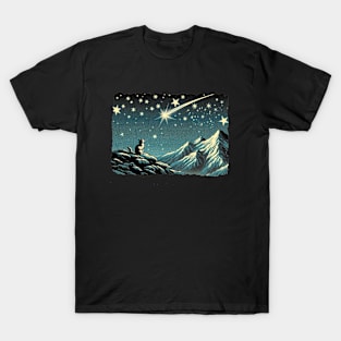 Meteor Watching Hiker Mountain Climbing Stargazing Cat T-Shirt